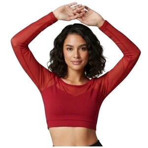 CM BalTogs Red Mesh Long Sleeve Crop‎ Top Strappy Back Dance Athleisure child M
